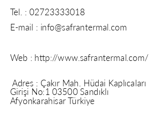 Safran Termal Otel iletiim bilgileri